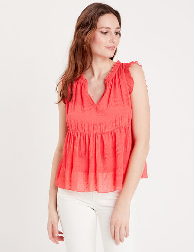 Blouse sans manches rouge corail femme