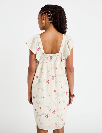 Robe courte &eacute;vas&eacute;e brod&eacute;e blanc femme