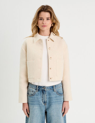 Veste boutonnée tweed beige femme