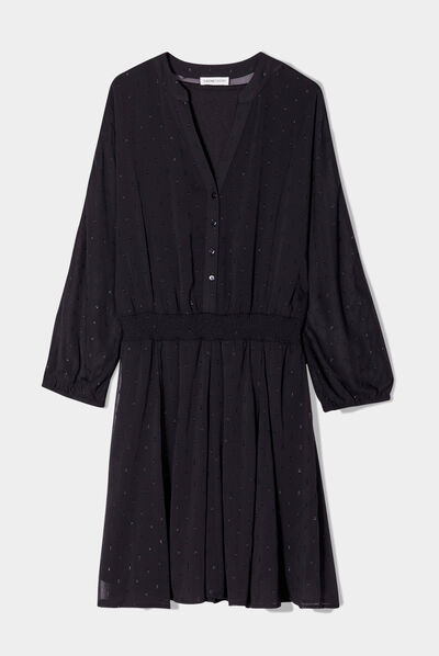 Robe évasée manches longues noir femme