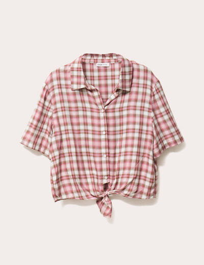 Chemise manches courtes nouée rose femme