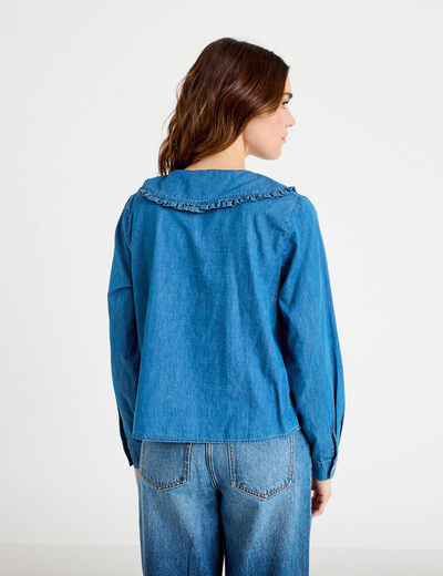 Blouse col claudine denim double stone femme