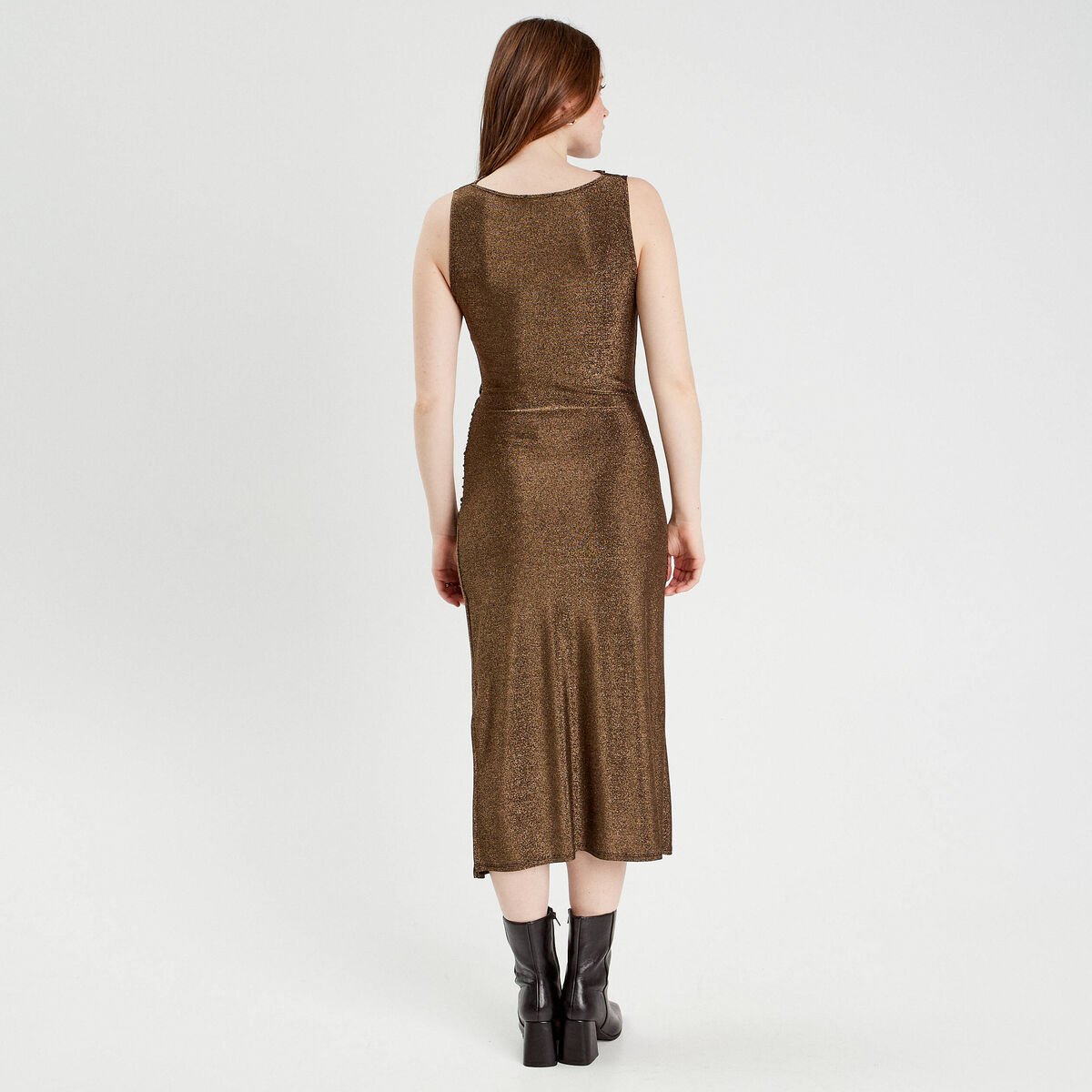 Robe longue ajustée couleur or femme