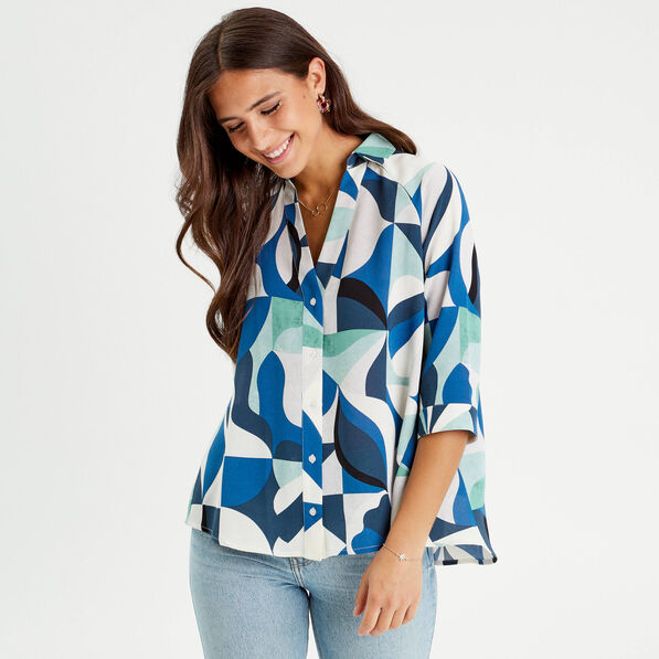 Chemise manches 3/4 bleu femme