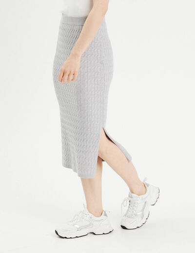 Jupe midi tricot crayon gris clair femme
