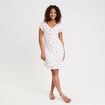 Robe courte évasée col v manches courtes blanc femme