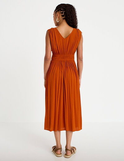 Robe midi &eacute;vas&eacute;e d&eacute;collet&eacute; sans manches orange fonc&eacute; femme