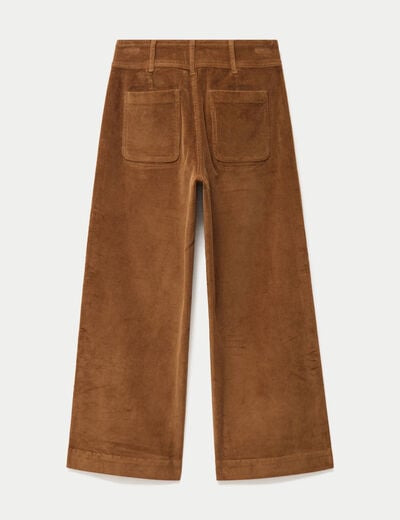 Pantalon bootcut taille haute velours marron femme