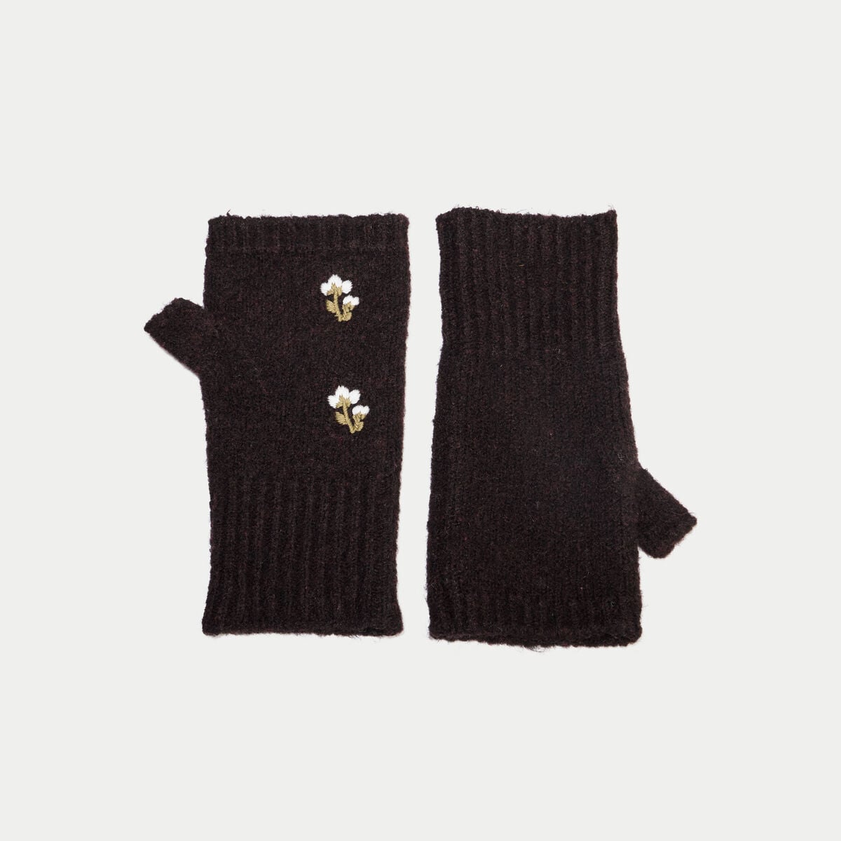 Mitaines avec broderie marron fonc&eacute; femme