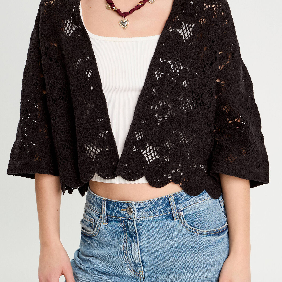Gilet aspect crochet noir femme