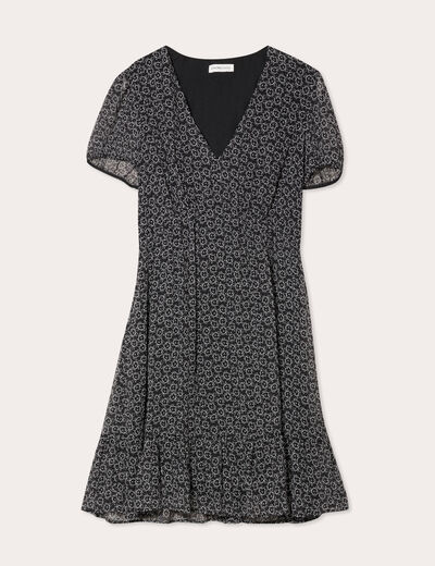 Robe évasée manches courtes noir femme