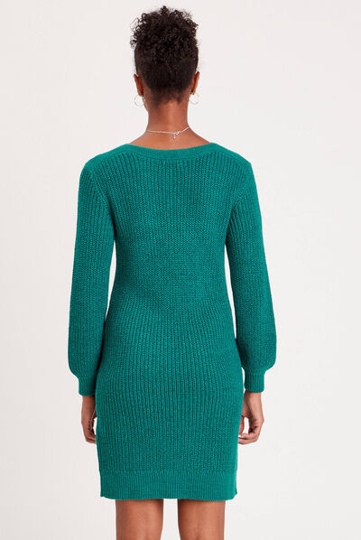 Robe pull droite col rond vert canard femme