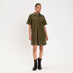 Robe courte droite en velours coton vert kaki femme
