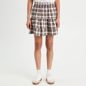 jupe evasee avec volants marron fonce femme Jupe évasée avec volants marron foncé femme