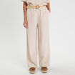 Pantalon large ceinturé contenant du lin beige femme