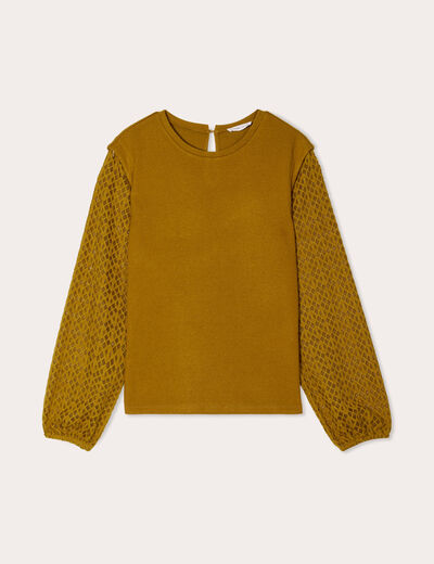 Blouse manches ajourées vert olive femme