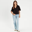 Blouse manches courtes brodée noir femme
