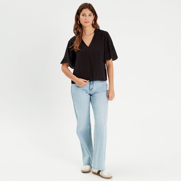 blouse manches courtes brodee noir femme Blouse manches courtes brodée noir femme