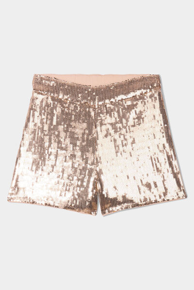 Short large à sequins couleur or femme
