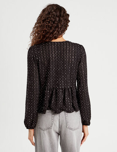Blouse nou&eacute;e strass noir femme