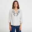 Blouse ample broderie manches 3/4 blanc femme