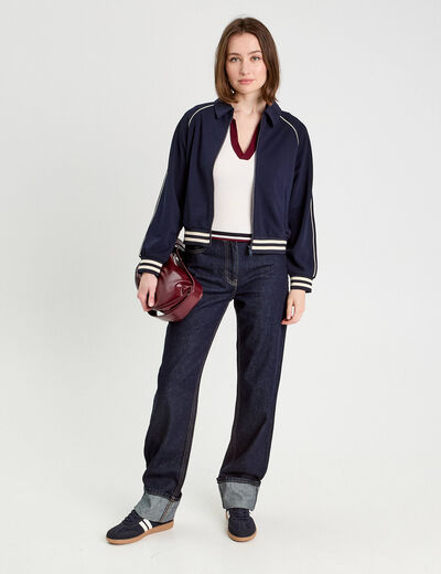Sweat zippé manches longues bleu marine femme
