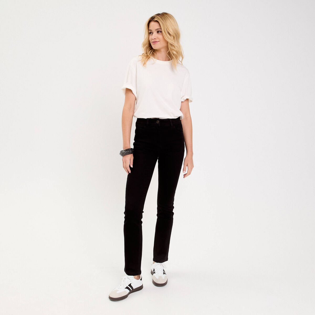 Jean droit regular taille standard denim noir femme
