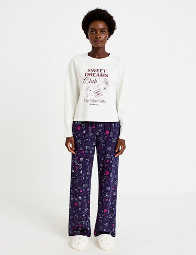 Pyjama manches longues bleu femme