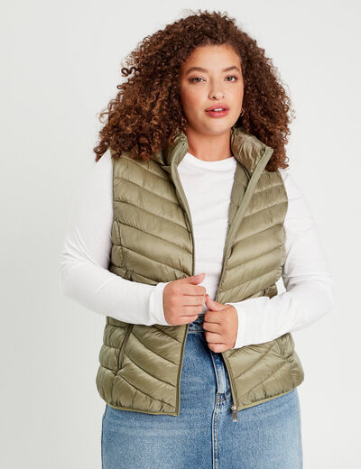 Doudoune sans manches capuche vert kaki femme
