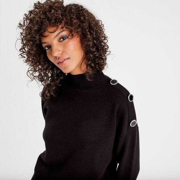 pull col montant boutons noir femme Pull col montant boutons noir femme