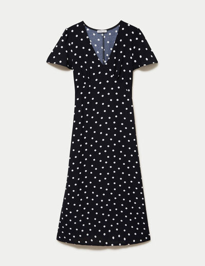 Robe longue &eacute;vas&eacute;e col v manches courtes noir femme