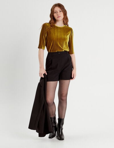 T-shirt velours plissé vert olive femme