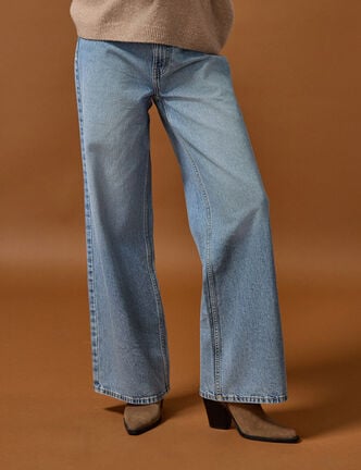 Jeans wide leg taille haute denim double stone femme