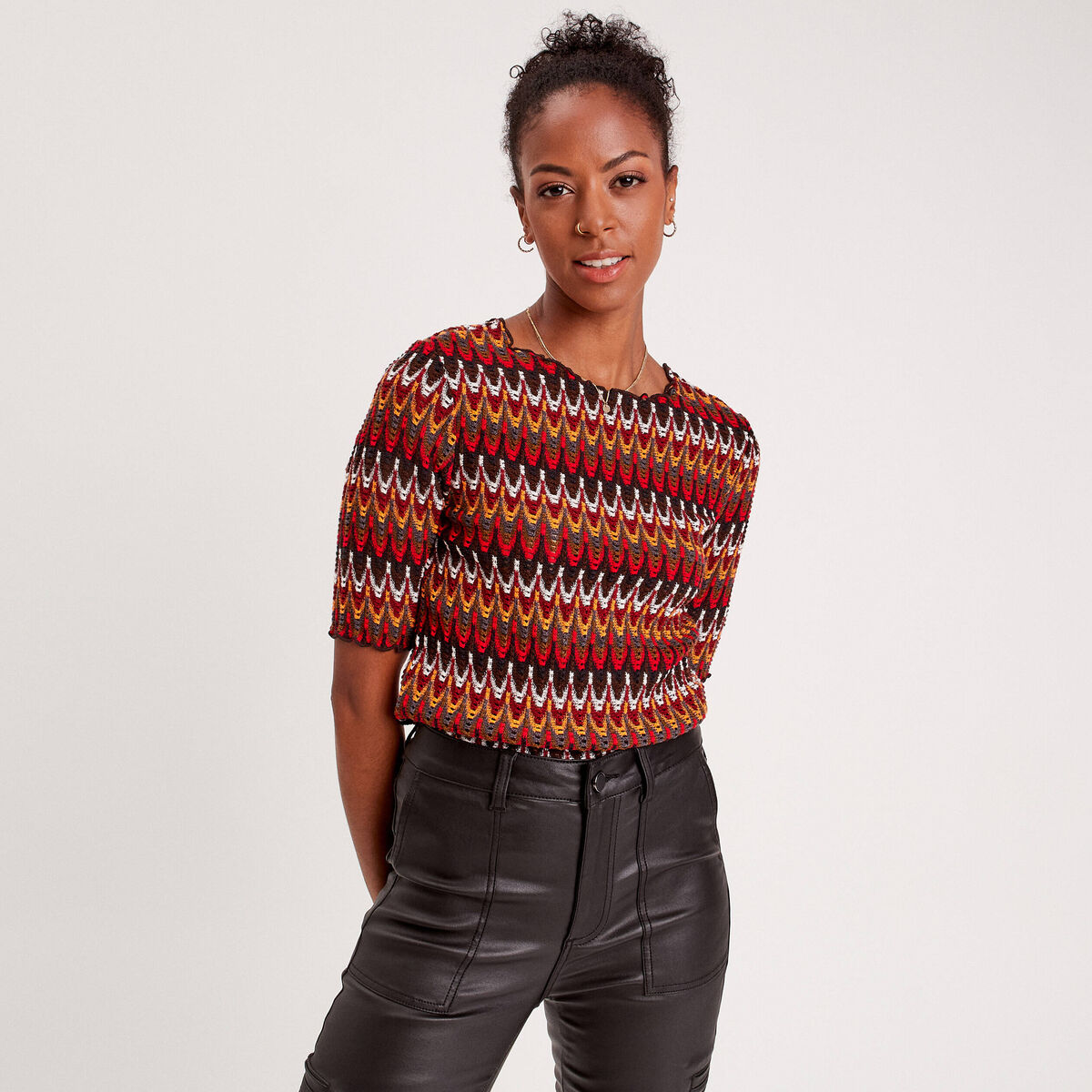 T-shirt cintré manches 3/4 bleu foncé femme