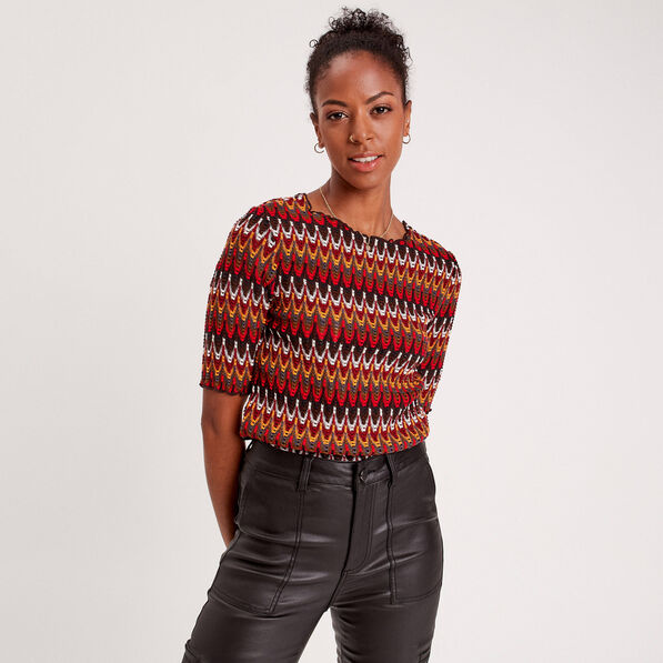 T-shirt cintré manches 3/4 bleu foncé femme