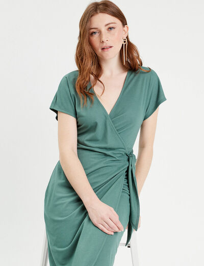 Robe midi portefeuille vert foncé femme