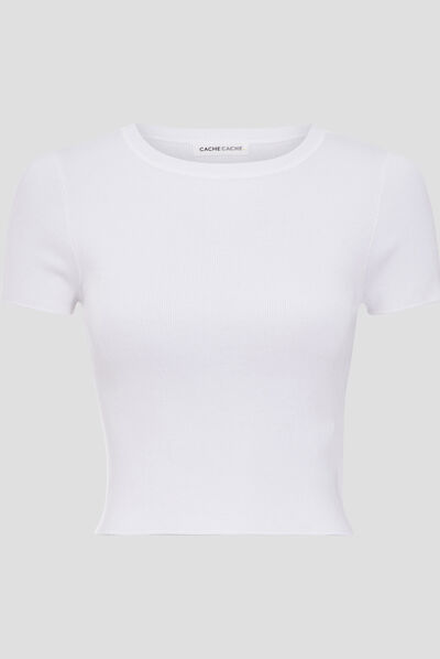 Pull avec manches courtes blanc femme