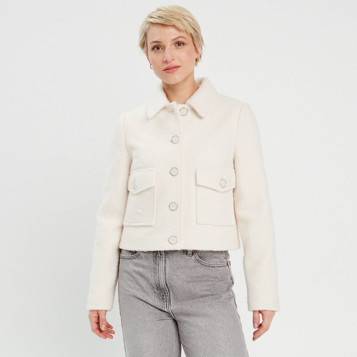 Veste droite boutonnée ecru femme