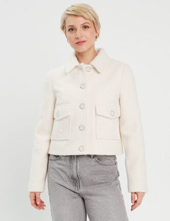 Veste droite boutonnée ecru femme