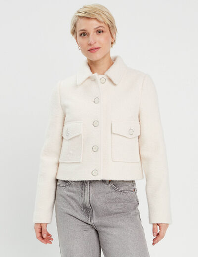 Veste droite boutonnée ecru femme