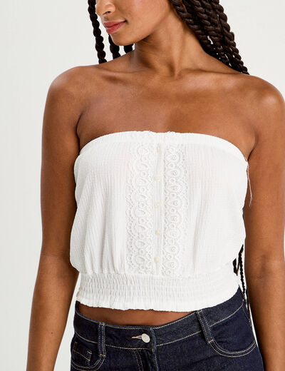 Bustier cropped smocké ecru femme