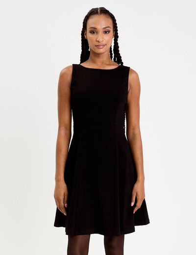 robe courte évasée col rond bretelles noir femme