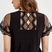 Blouse col v manches courtes dentelle noir femme