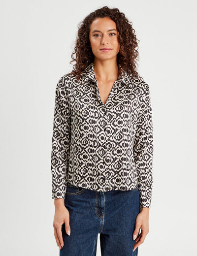 Chemise manches longues satin noir femme