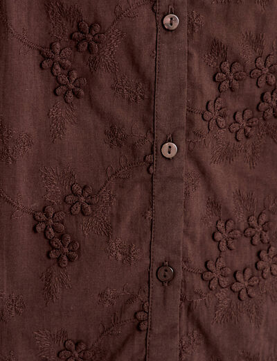 Blouse droite col rond manches longues marron fonc&eacute; femme