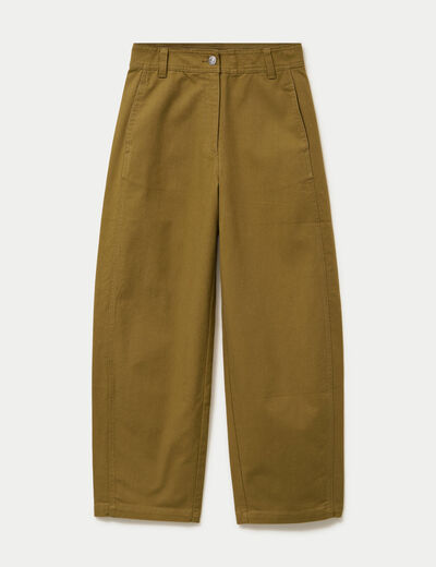 Pantalon chino coupe barrel vert kaki femme