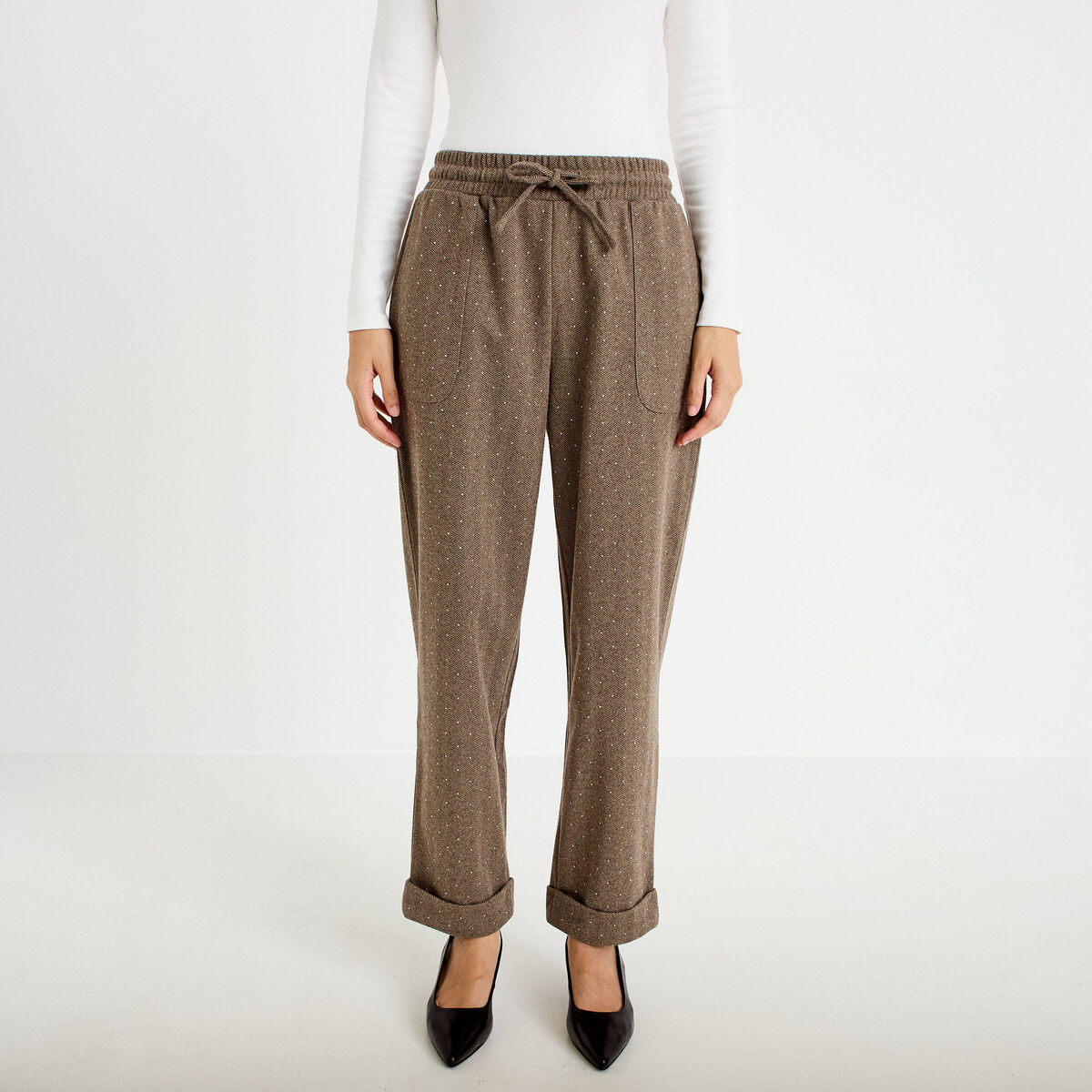Jogging jegging en maille taupe femme