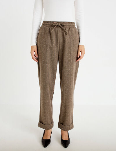 Jogging jegging en maille taupe femme