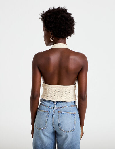 Top ajour&eacute; ecru femme