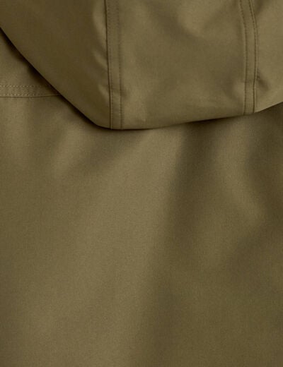 Veste courte bas resserr&eacute; &agrave; capuche vert kaki femme